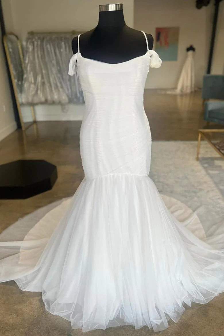 Cold-Shoulder Trumpet Long Bridal Gown