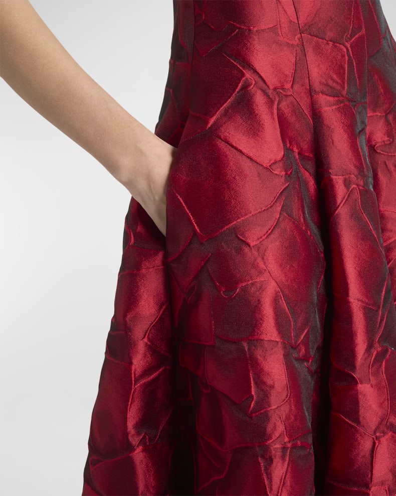 Ruffles Jacquard Cap-Sleeve Gown Beautiful and charming simple and unique design