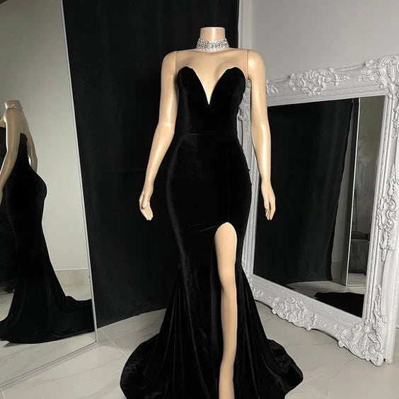 Elegant Black Formal Evening Dress Sleeveless Dress with Split