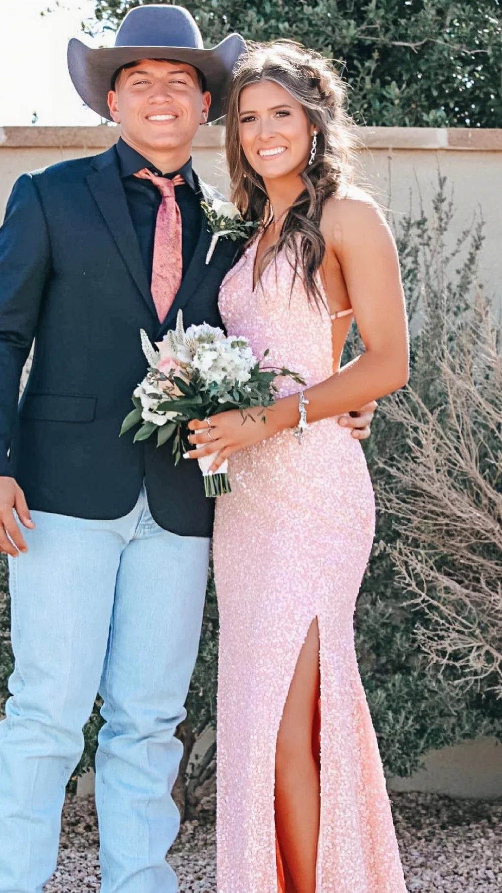 Pink Sequin Mermaid Long Evening Prom Dress Backless Party Formal Gown Simple atmospheric beautiful and unique design
