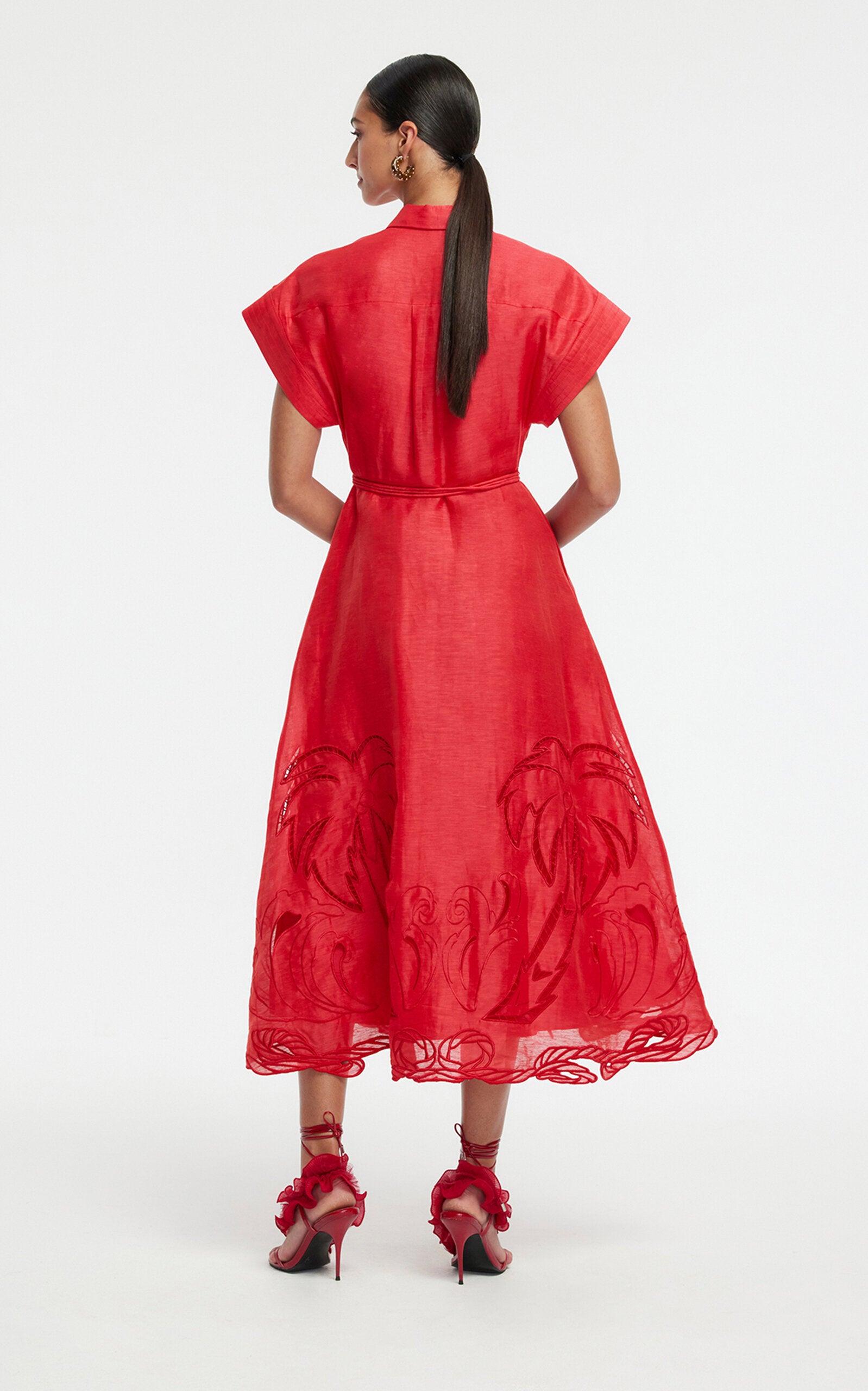 Appliquéd Linen-Blend Shirt Midi Dress Full of charm simple and atmospheric