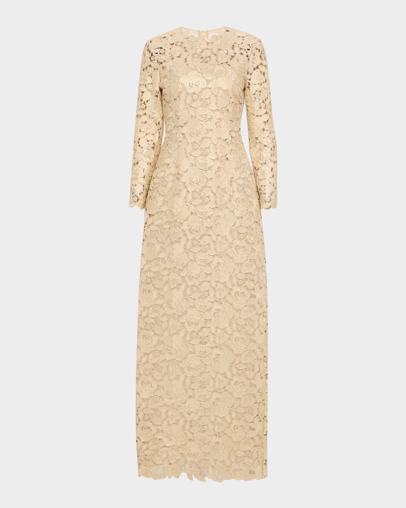 Ruffles JacCrystal Rose Guipure Long-Sleeve Gown Beautiful and charming simple and unique design