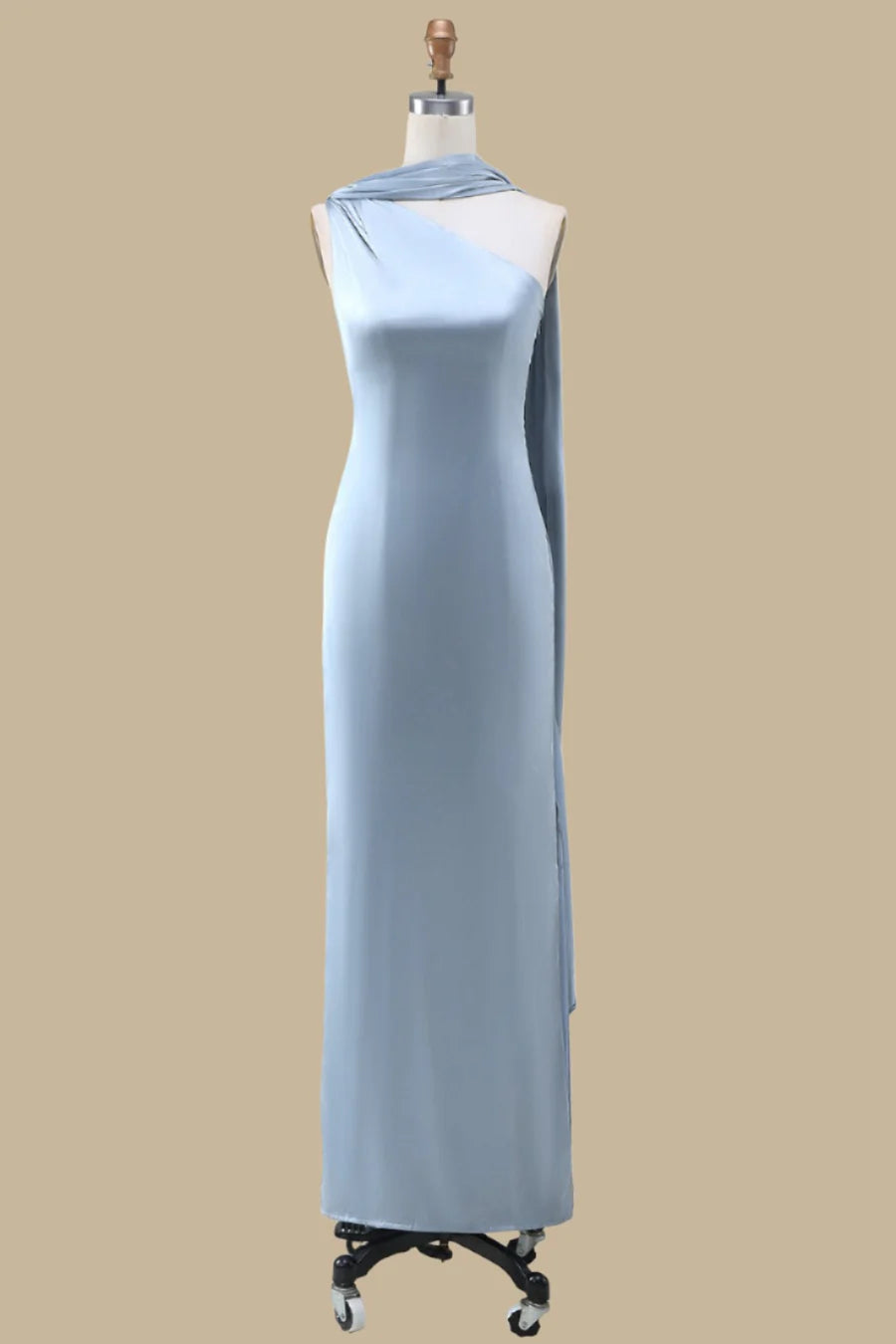 One-Shoulder Maxi Dress with Sash Simple gentle grand and beautiful