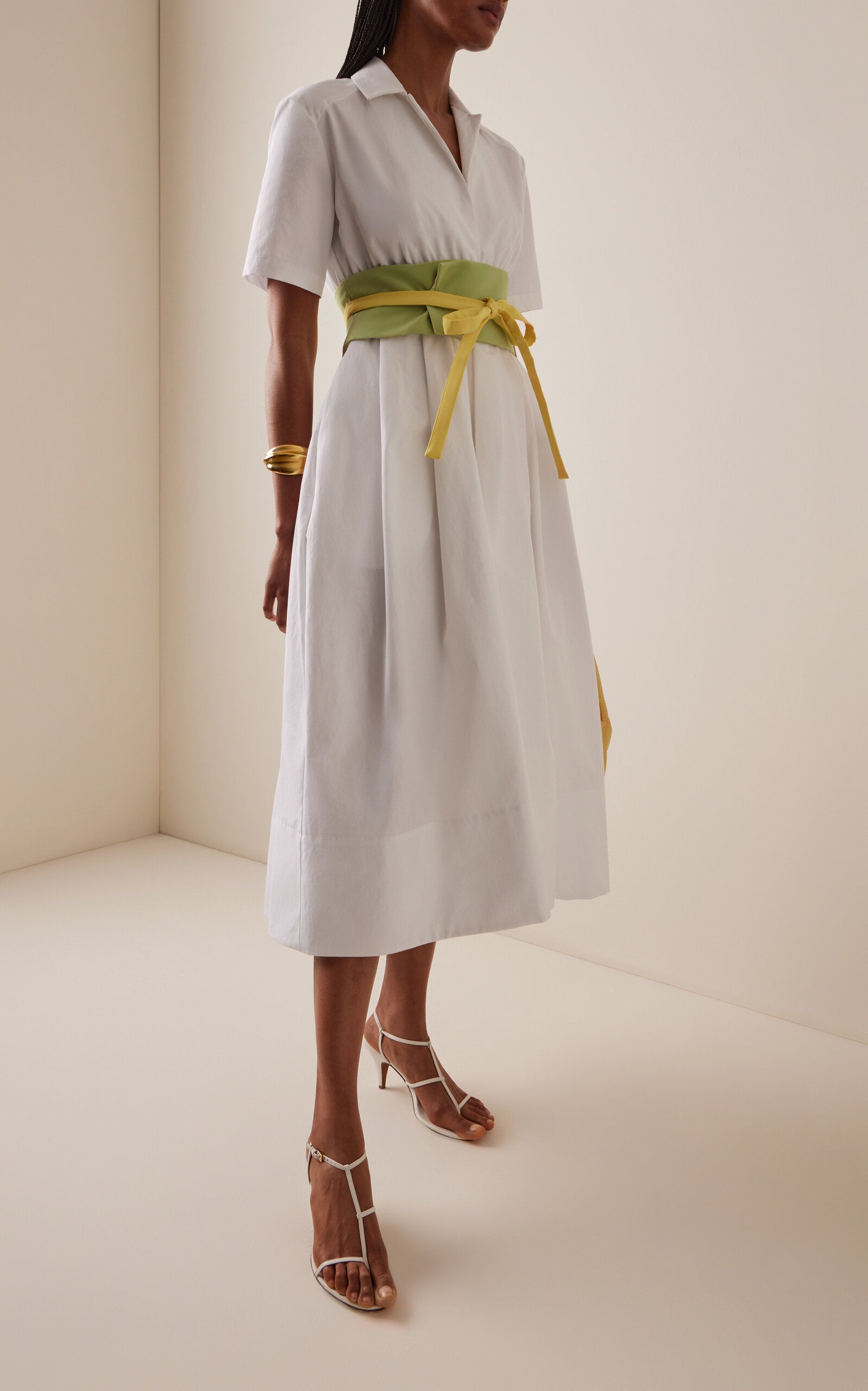 Exclusive Obi Cotton-Poplin Midi Shirt Dress Full of charm simple and atmospheric