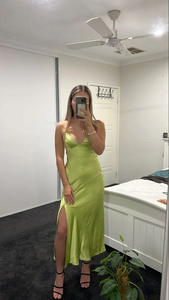 satin green dress Formal Evening Gown