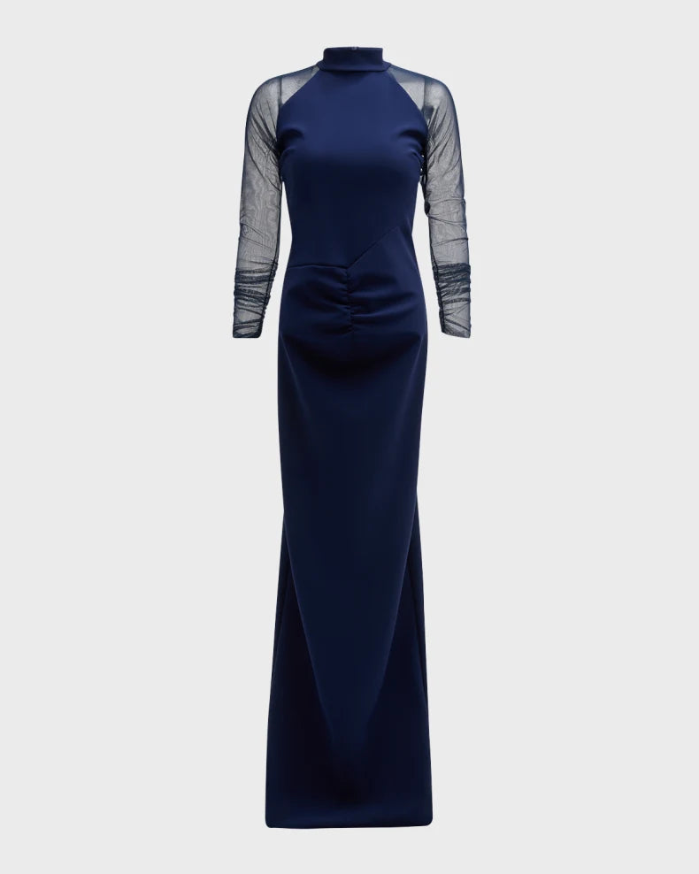 Charming and unique design Beautiful generous simple Ruched Illusion-Sleeve Column Gown