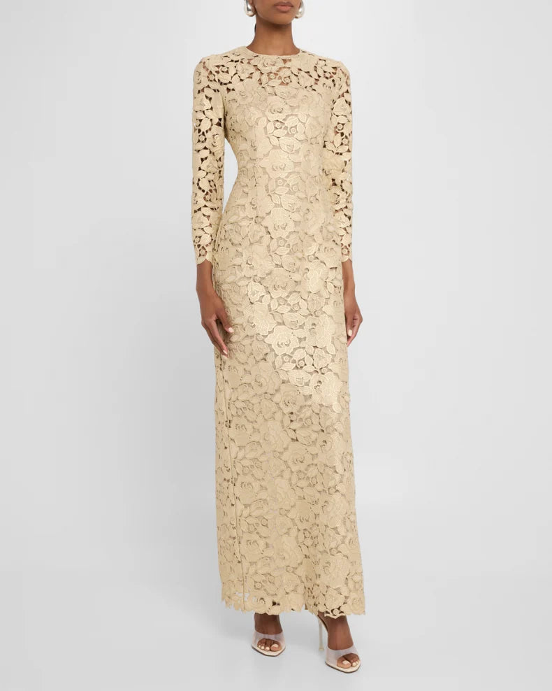 Ruffles JacCrystal Rose Guipure Long-Sleeve Gown Beautiful and charming simple and unique design