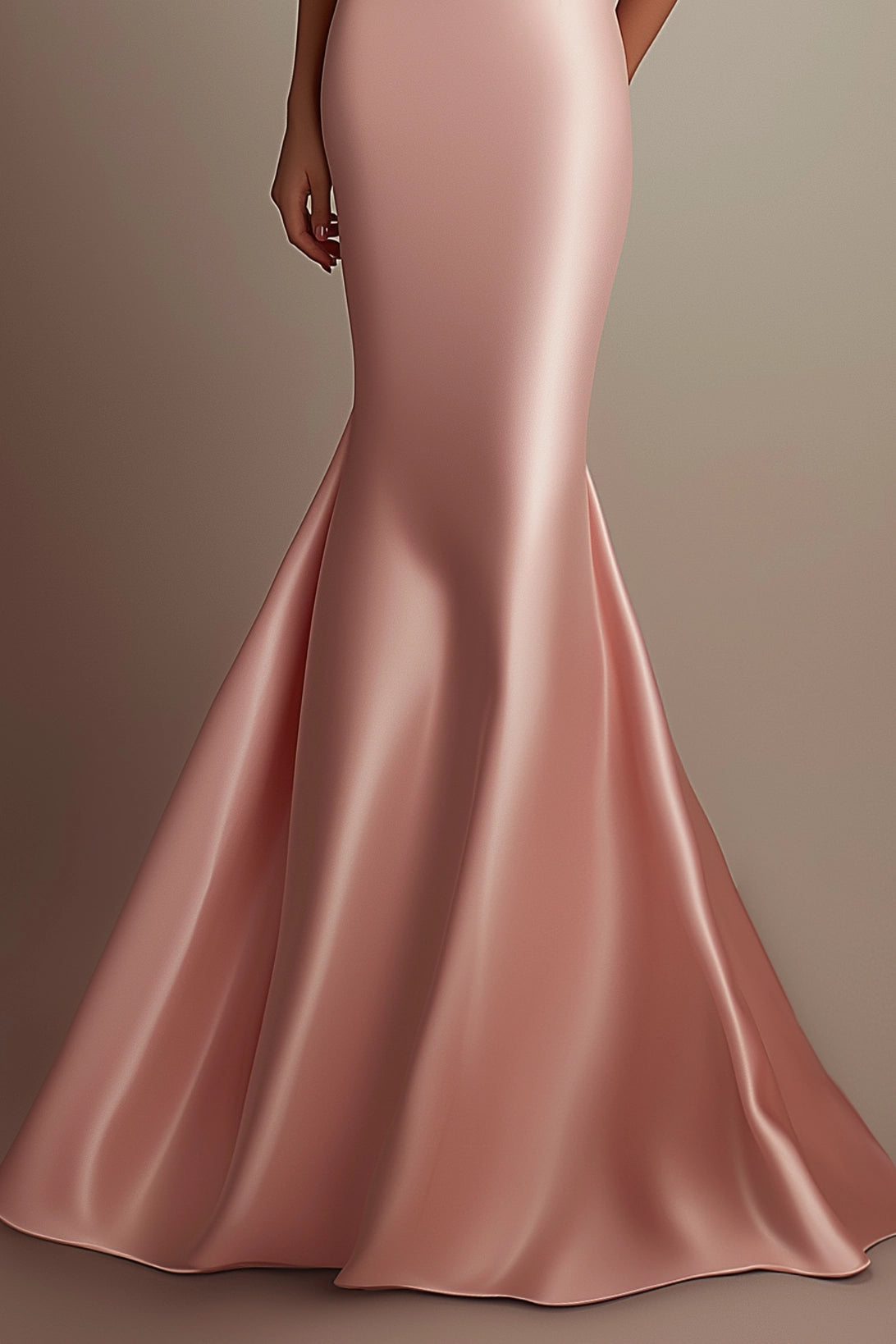 Evening Formal Satin Dress Light Pink One Shoulder Mermaid Floor-Length Gown