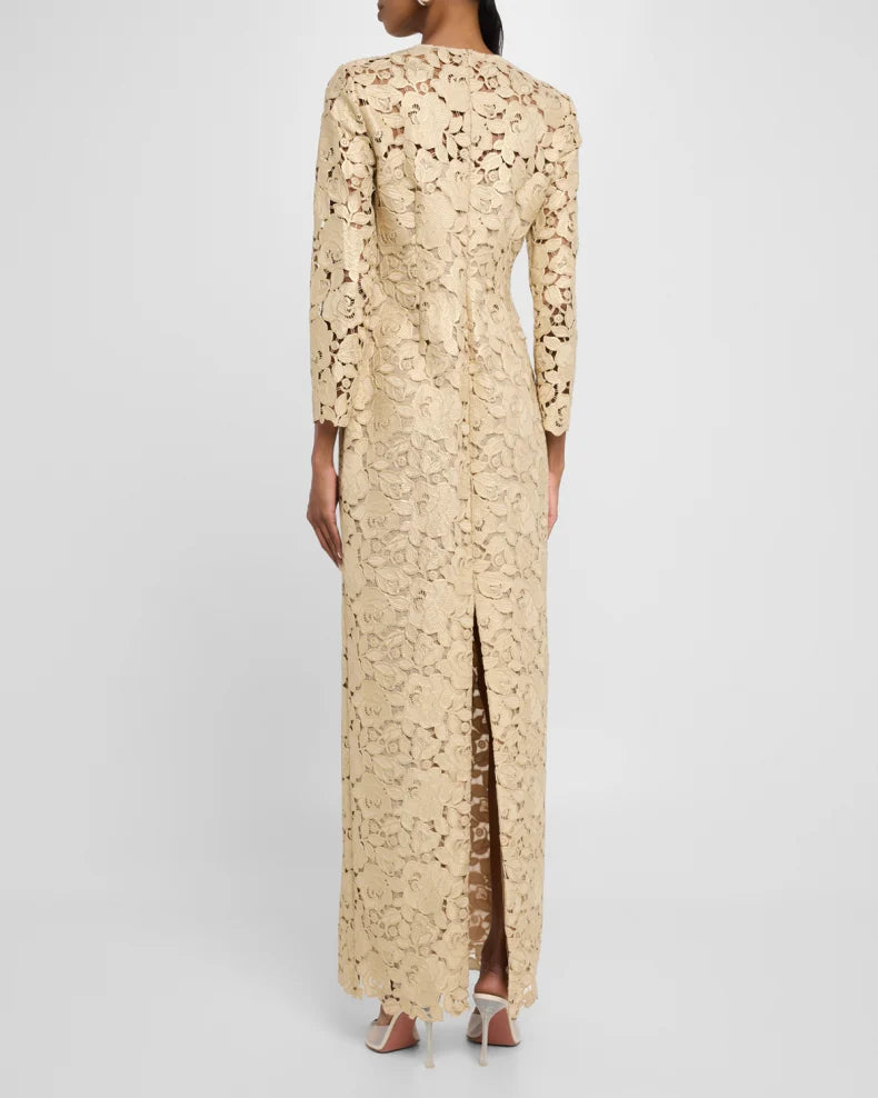 Ruffles JacCrystal Rose Guipure Long-Sleeve Gown Beautiful and charming simple and unique design