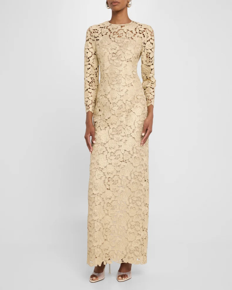 Ruffles JacCrystal Rose Guipure Long-Sleeve Gown Beautiful and charming simple and unique design