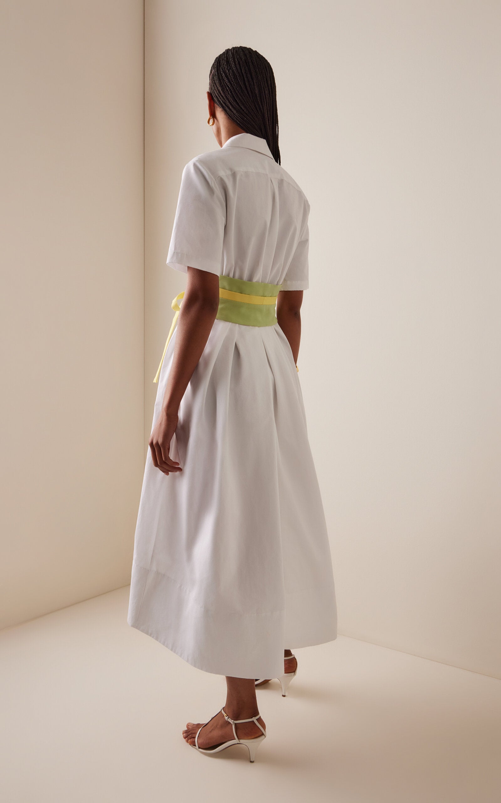 Exclusive Obi Cotton-Poplin Midi Shirt Dress Full of charm simple and atmospheric