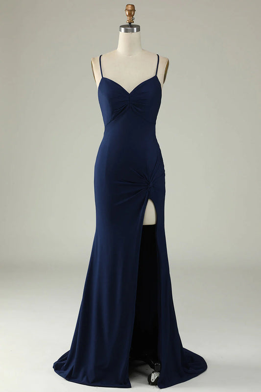 Sparkly Mermaid Sweetheart Corset Royal Blue Long Prom Dress with Slit