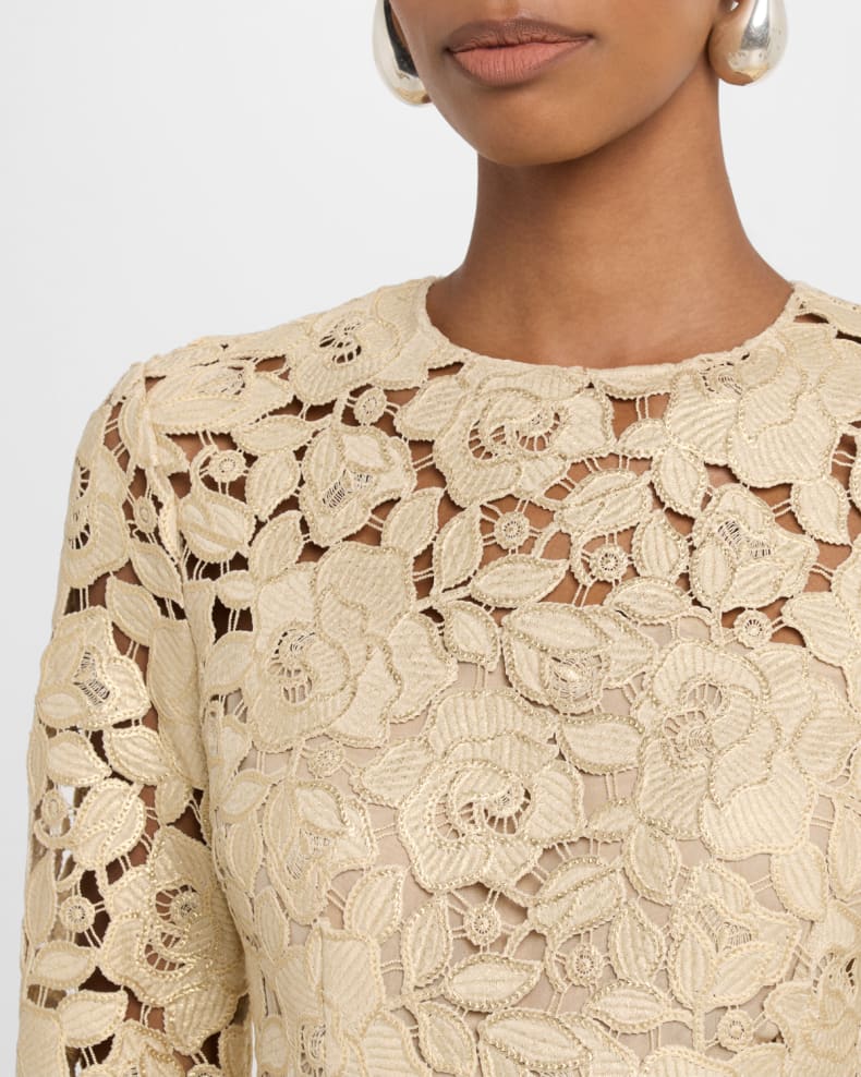 Ruffles JacCrystal Rose Guipure Long-Sleeve Gown Beautiful and charming simple and unique design