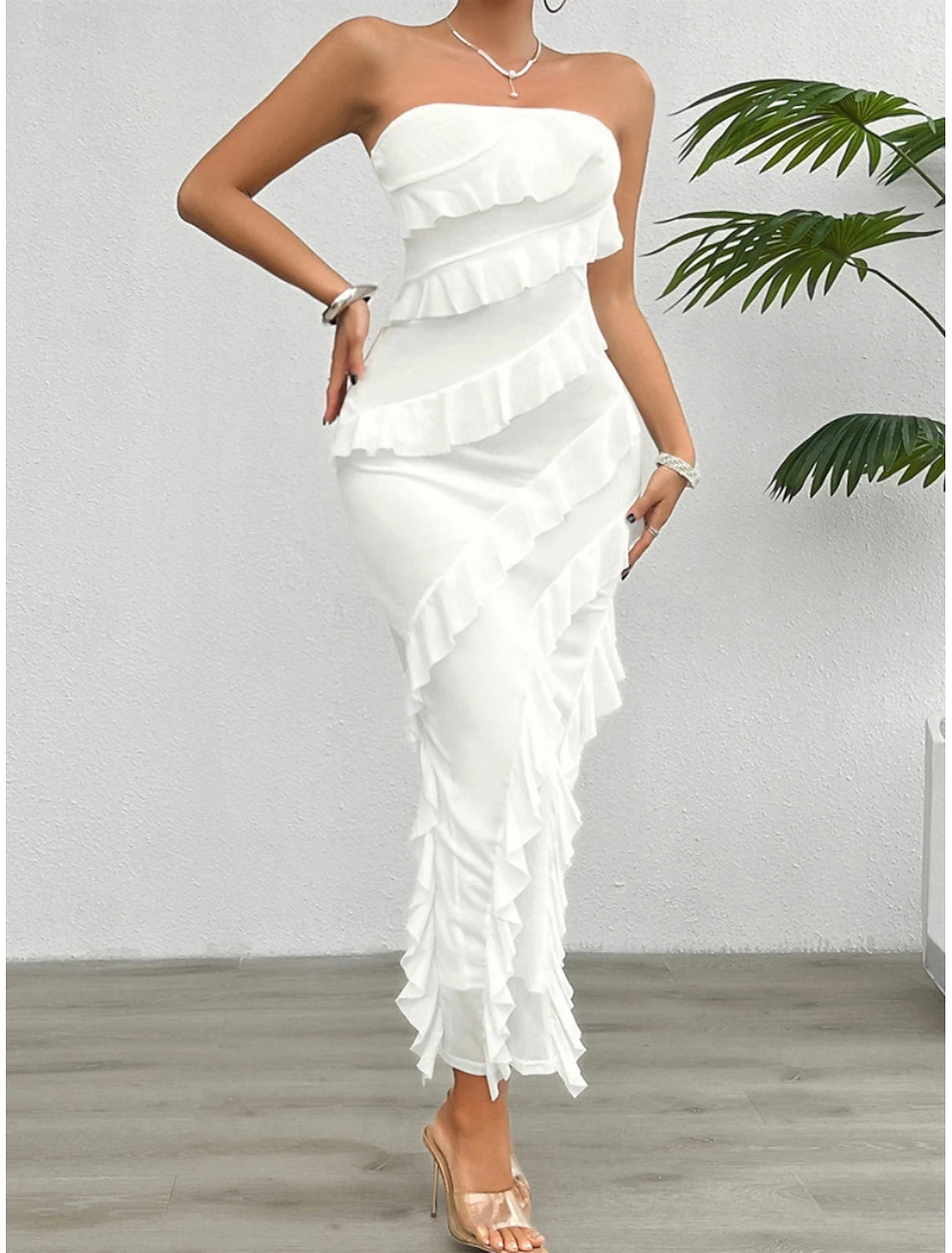 Women's Long Dress Maxi Dress White Dress Prom Dress Party Dress Cocktail Dress Fashion Modern Festival Dress Wedding Party Special Occasion Regular Fit Plain Sleeveless Strapless White Pink Blue