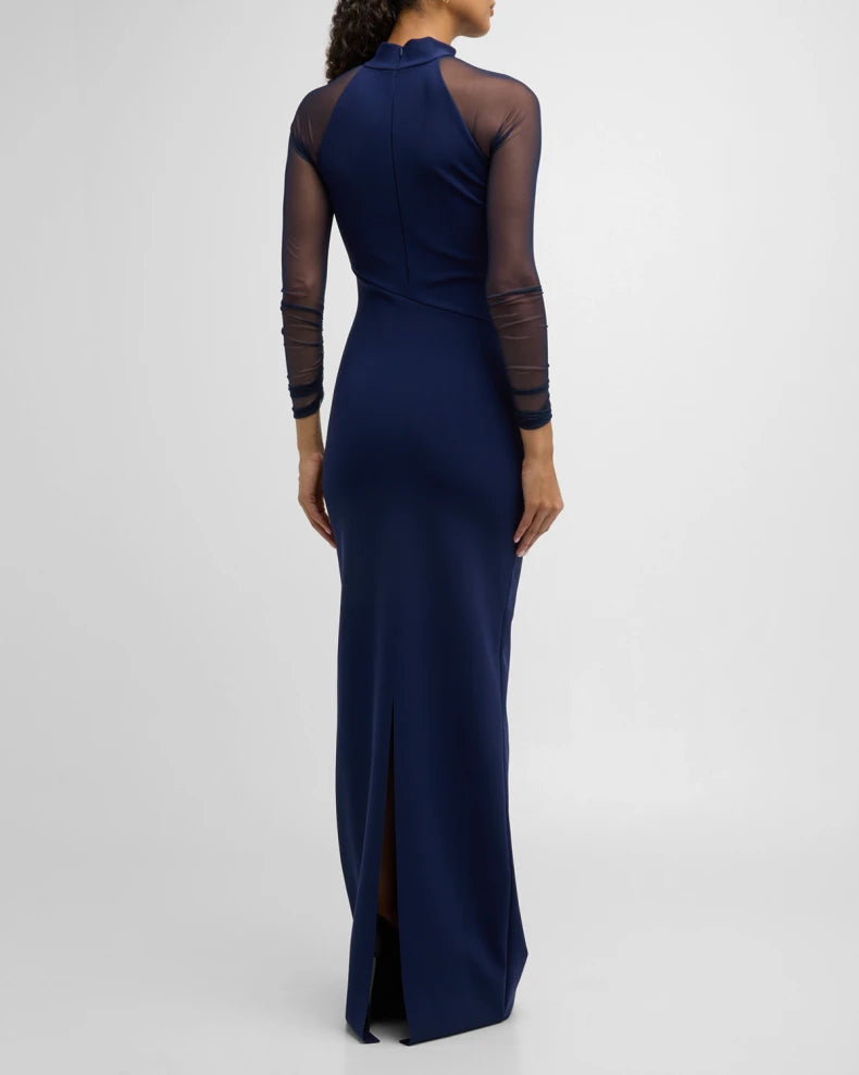 Charming and unique design Beautiful generous simple Ruched Illusion-Sleeve Column Gown