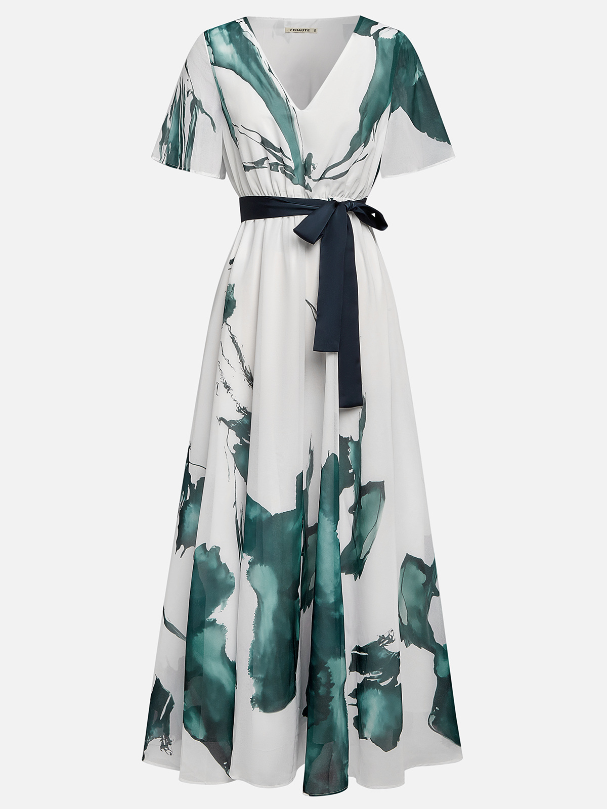 Blue Classic Floral V Neck Short Sleeve A-Line Maxi Dress