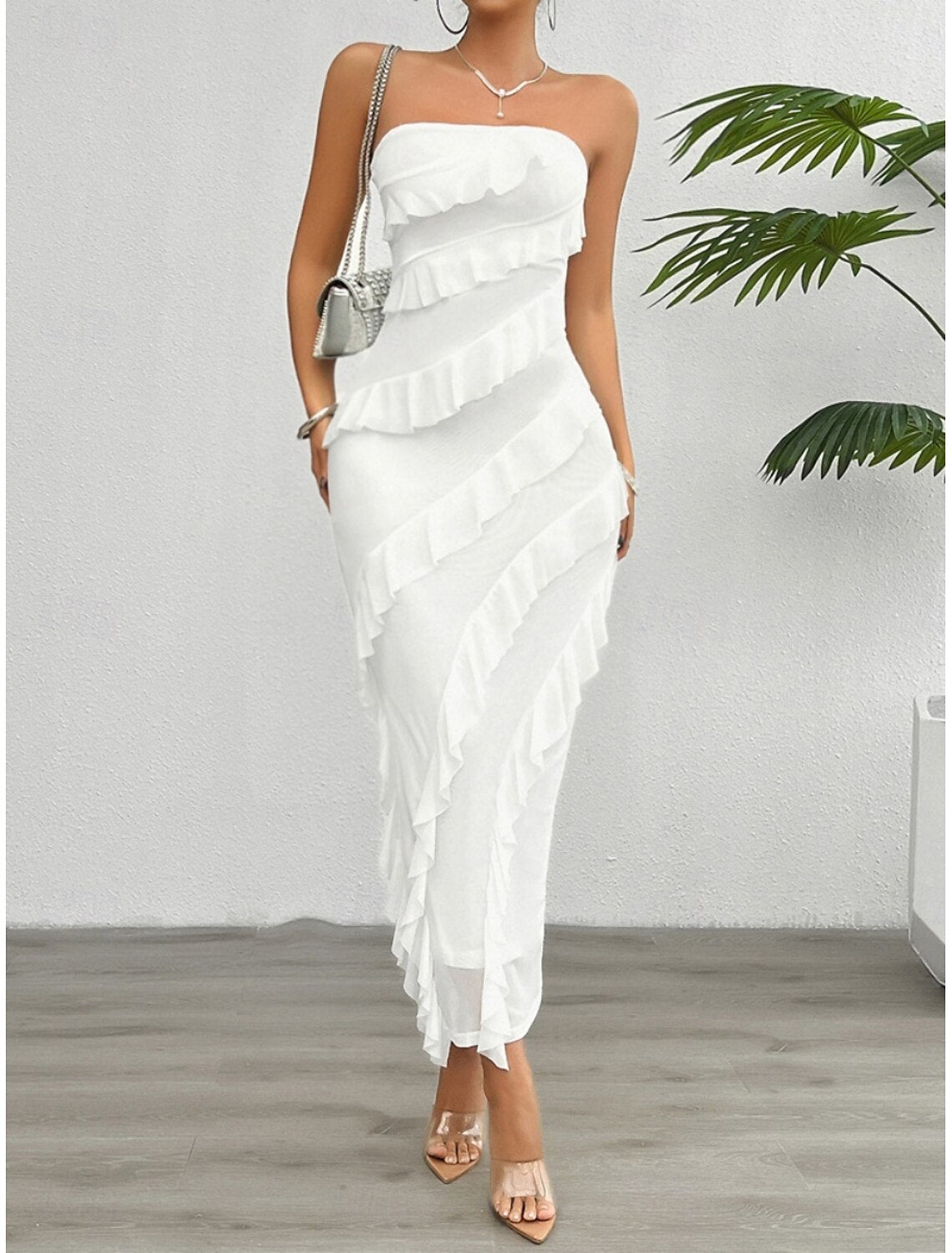 Women's Long Dress Maxi Dress White Dress Prom Dress Party Dress Cocktail Dress Fashion Modern Festival Dress Wedding Party Special Occasion Regular Fit Plain Sleeveless Strapless White Pink Blue