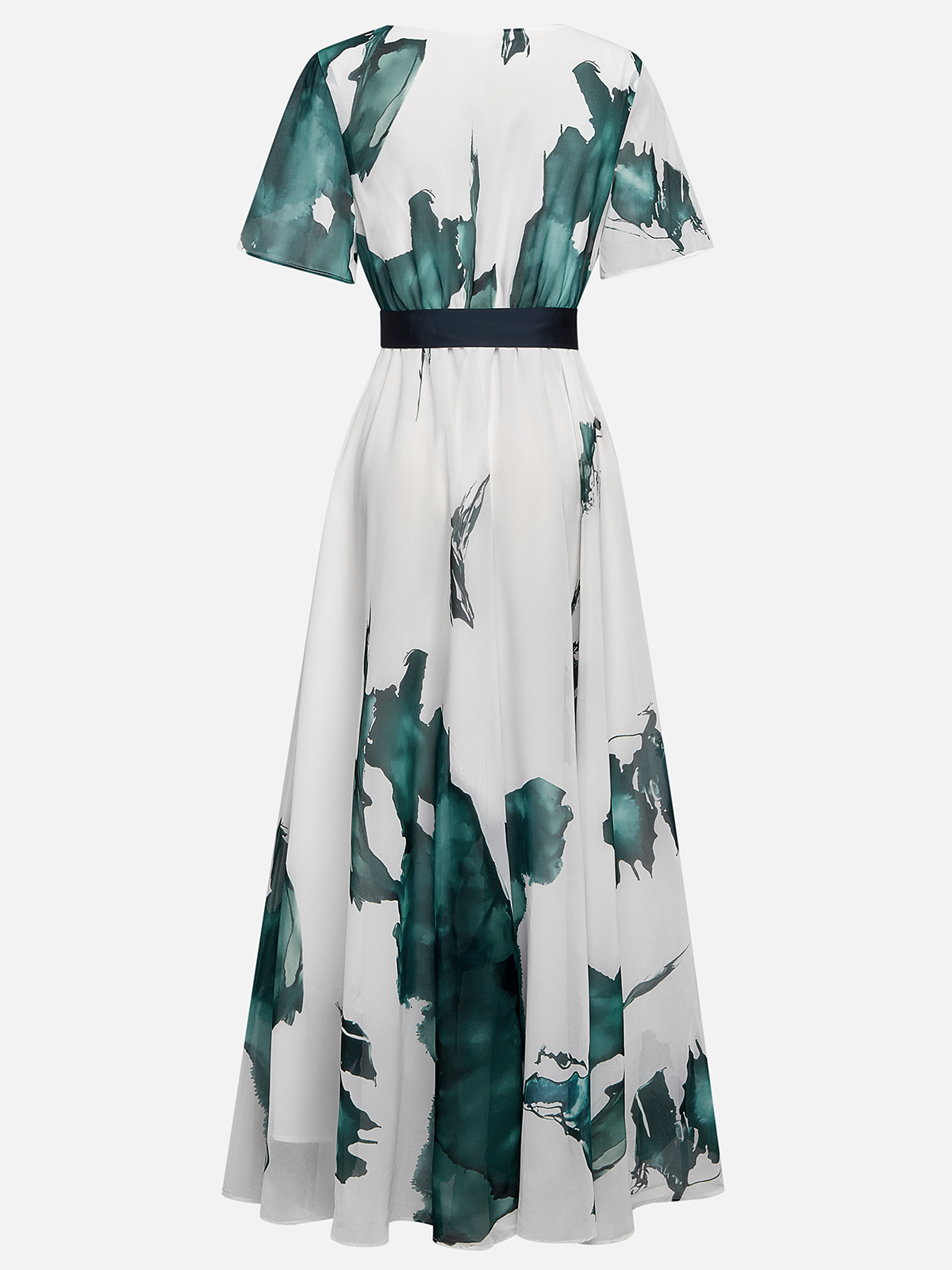 Blue Classic Floral V Neck Short Sleeve A-Line Maxi Dress