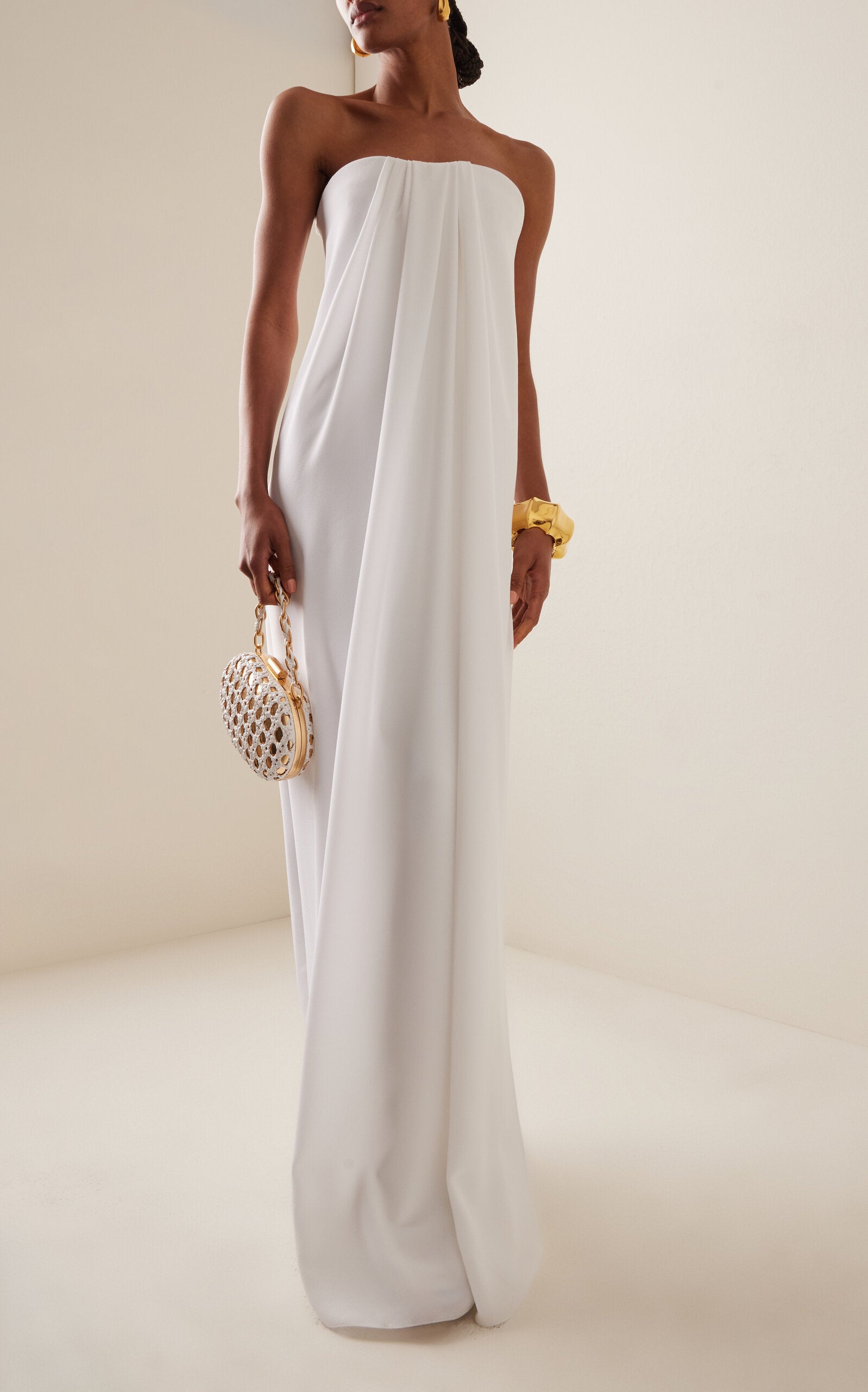 Draped Crepe Strapless Gown Gentle beautiful and grand
