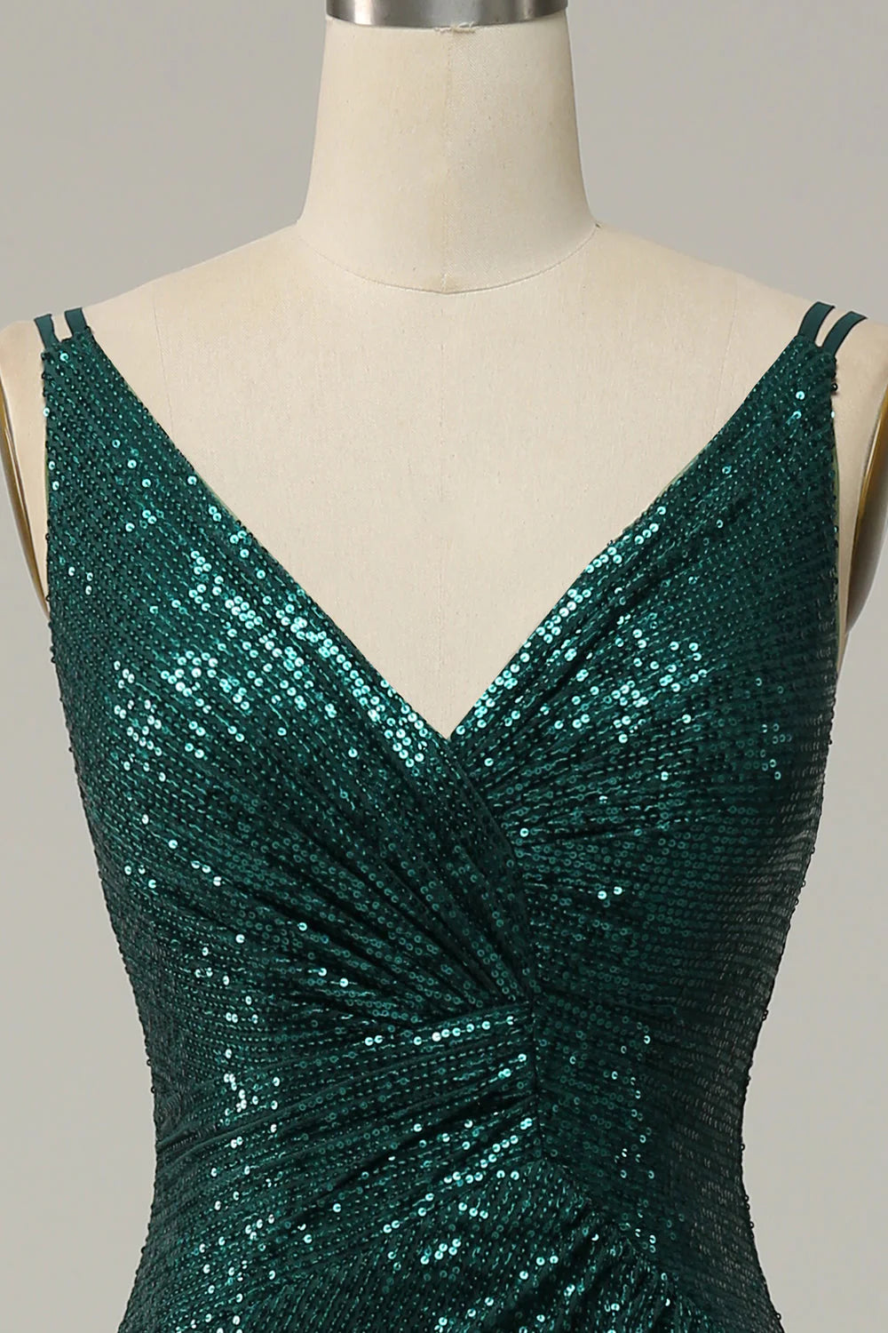 Dark Green Mermaid Sequined Spaghetti Straps Prom Dress With Slit