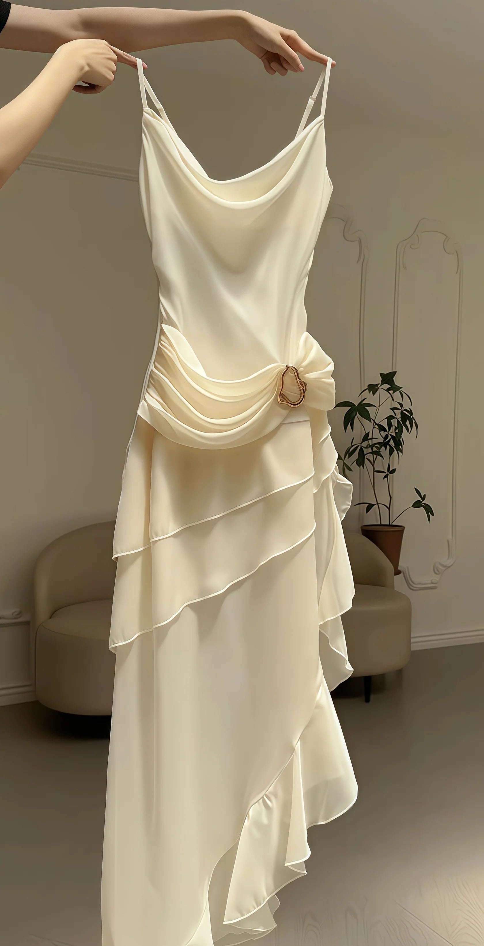 Ivory Chiffon Party Dress Pleated Homecoming Dress Simple atmospheric beautiful and unique design
