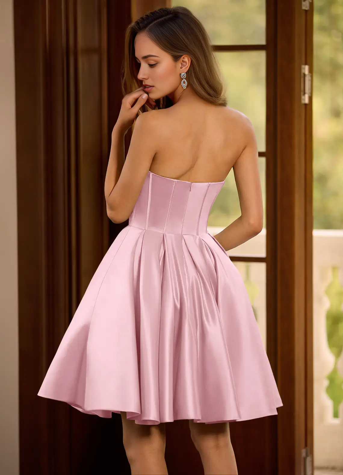 Pink Strapless Satin Mini Dress with Embellished Detail Charmelle Pink Mini Dress Homecoming Dresses