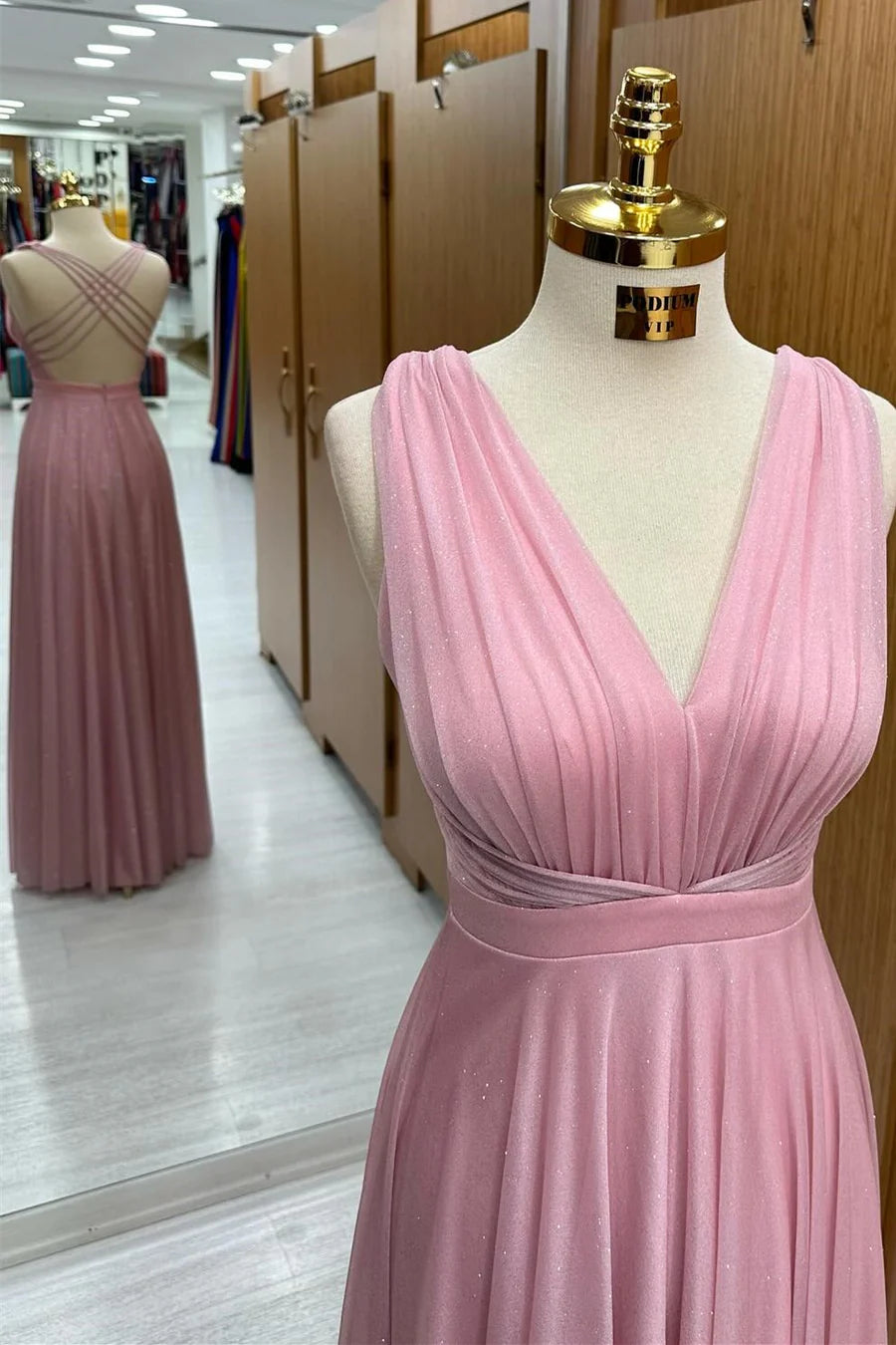 V-Neck Cross-Back A-Line Long Formal Dress