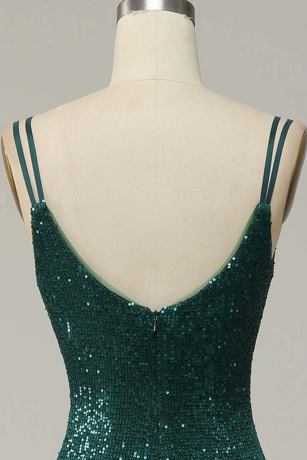 Dark Green Mermaid Sequined Spaghetti Straps Prom Dress With Slit