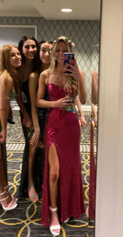 New Elegant Hot Pink Sequin Evening Party Fashion Prom Dress