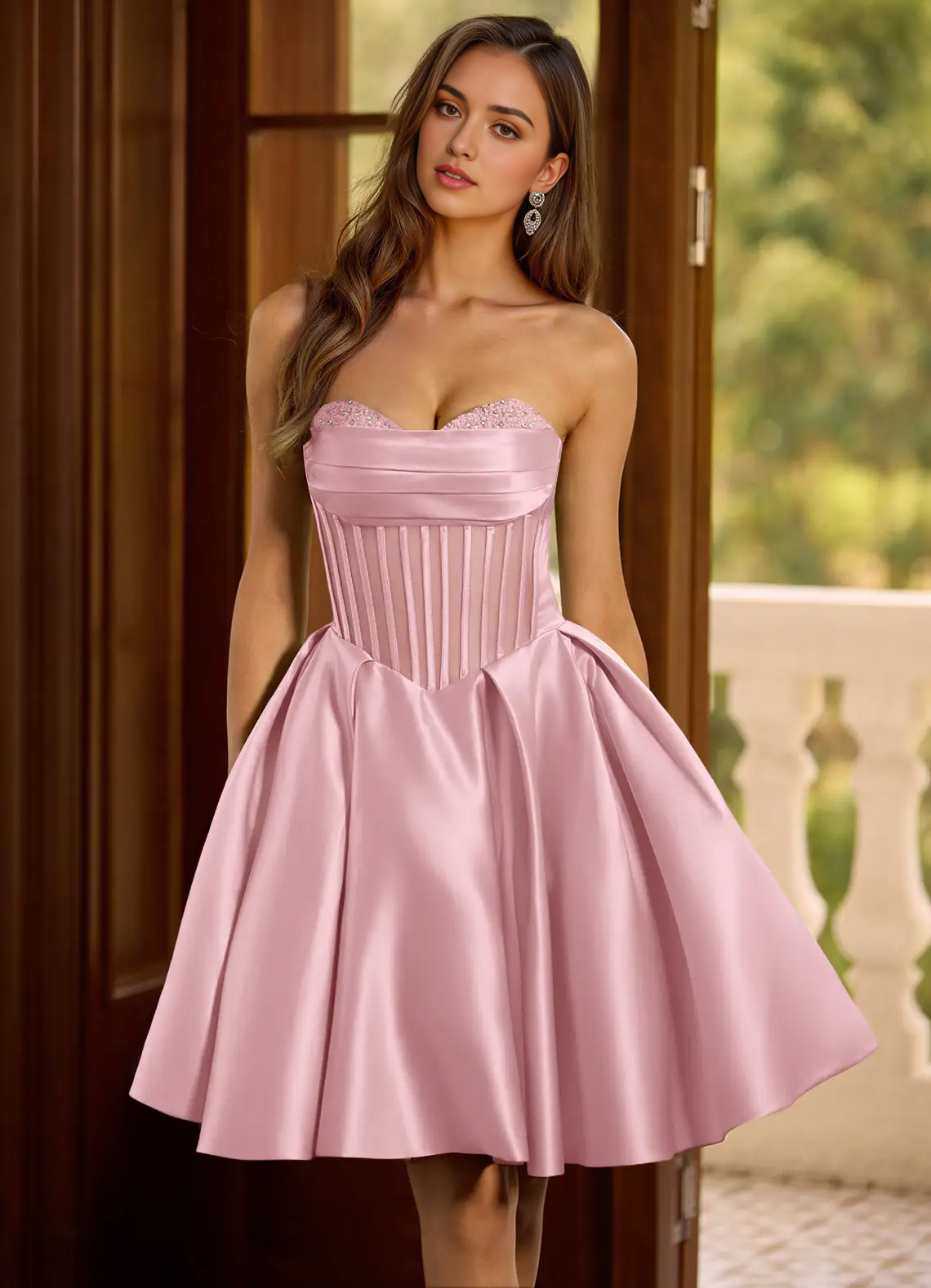 Pink Strapless Satin Mini Dress with Embellished Detail Charmelle Pink Mini Dress Homecoming Dresses