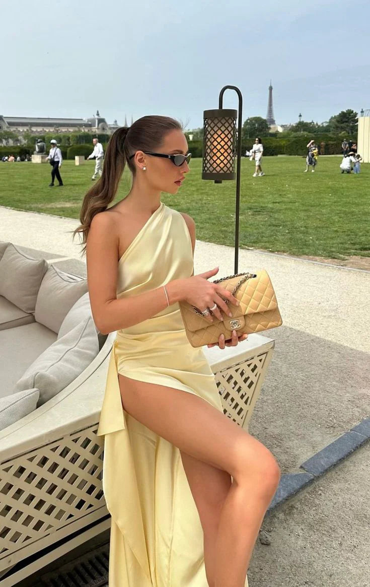 Yellow One Shoulder Prom Dress Sexy Evening Gowns