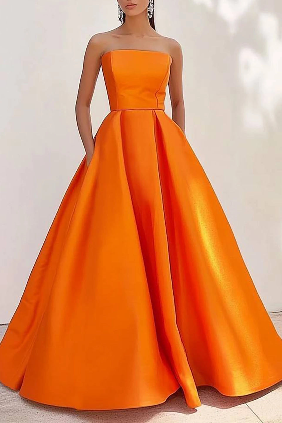 Formal Evening Dress Orange Strapless A-Line Floor-Length Gown