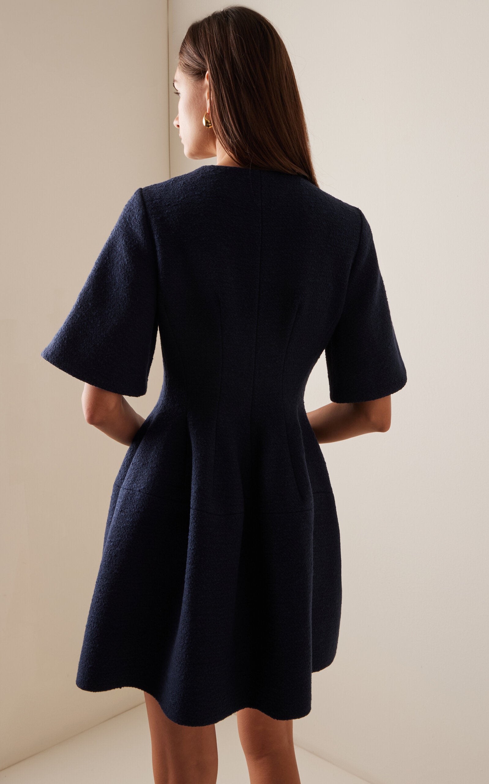 Zip-Front Cotton-Wool Tweed Mini Dress Simple gentle beautiful and grand