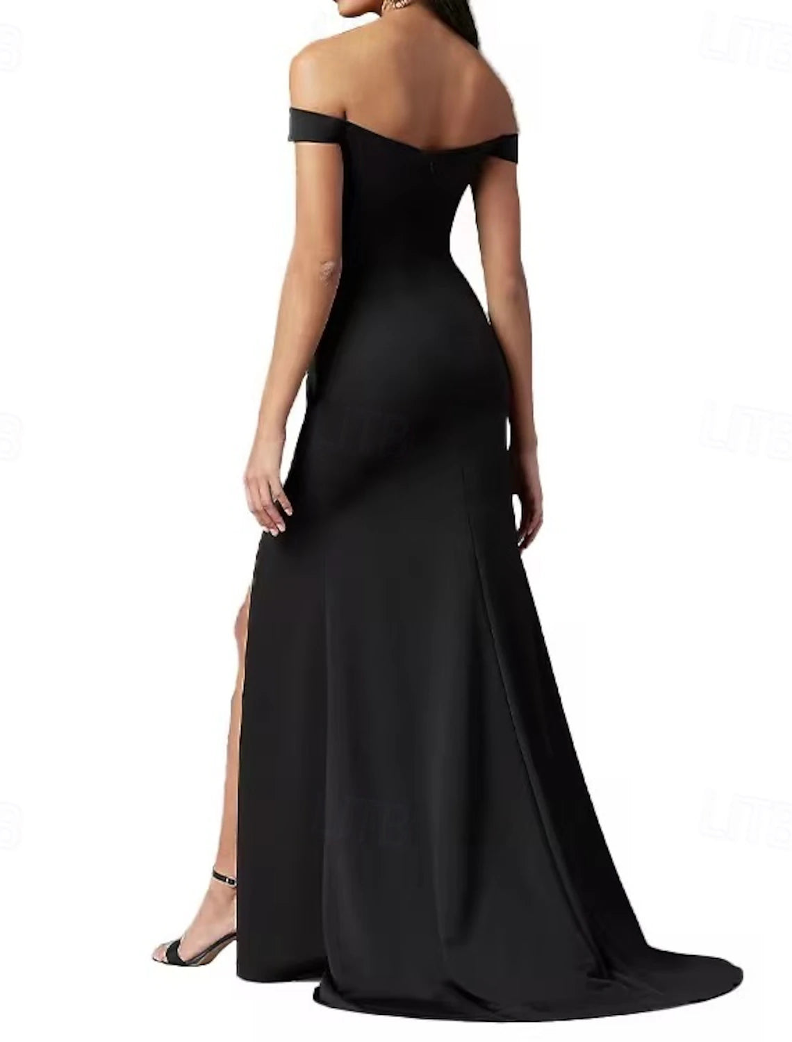 Mermaid / Trumpet Evening Gown Elegant Dress Evening Party Black Tie Gala Sweep / Brush Train Short Sleeve Off Shoulder Wednesday Addams Family Cotton Blend Backless with Fringe