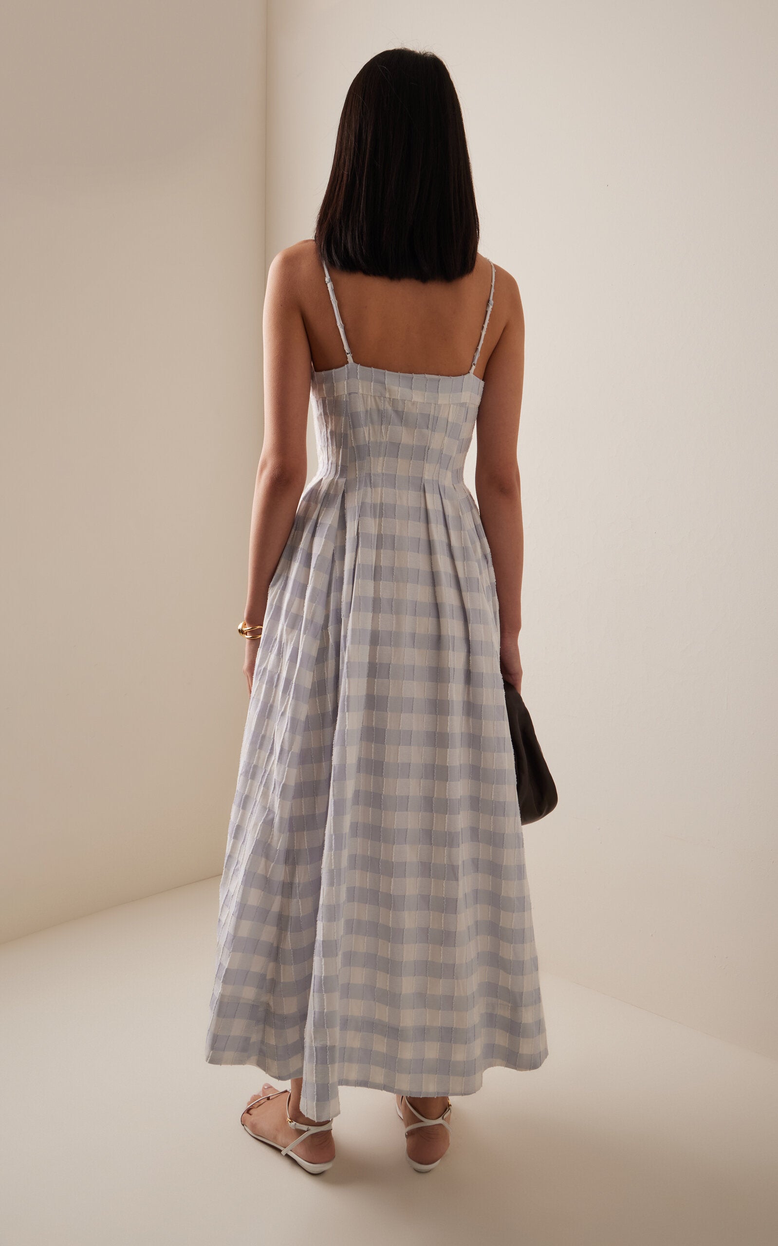 Draped JeGingham Cotton-Fil Coupe Midi Dress Full of charm simple and atmospheric