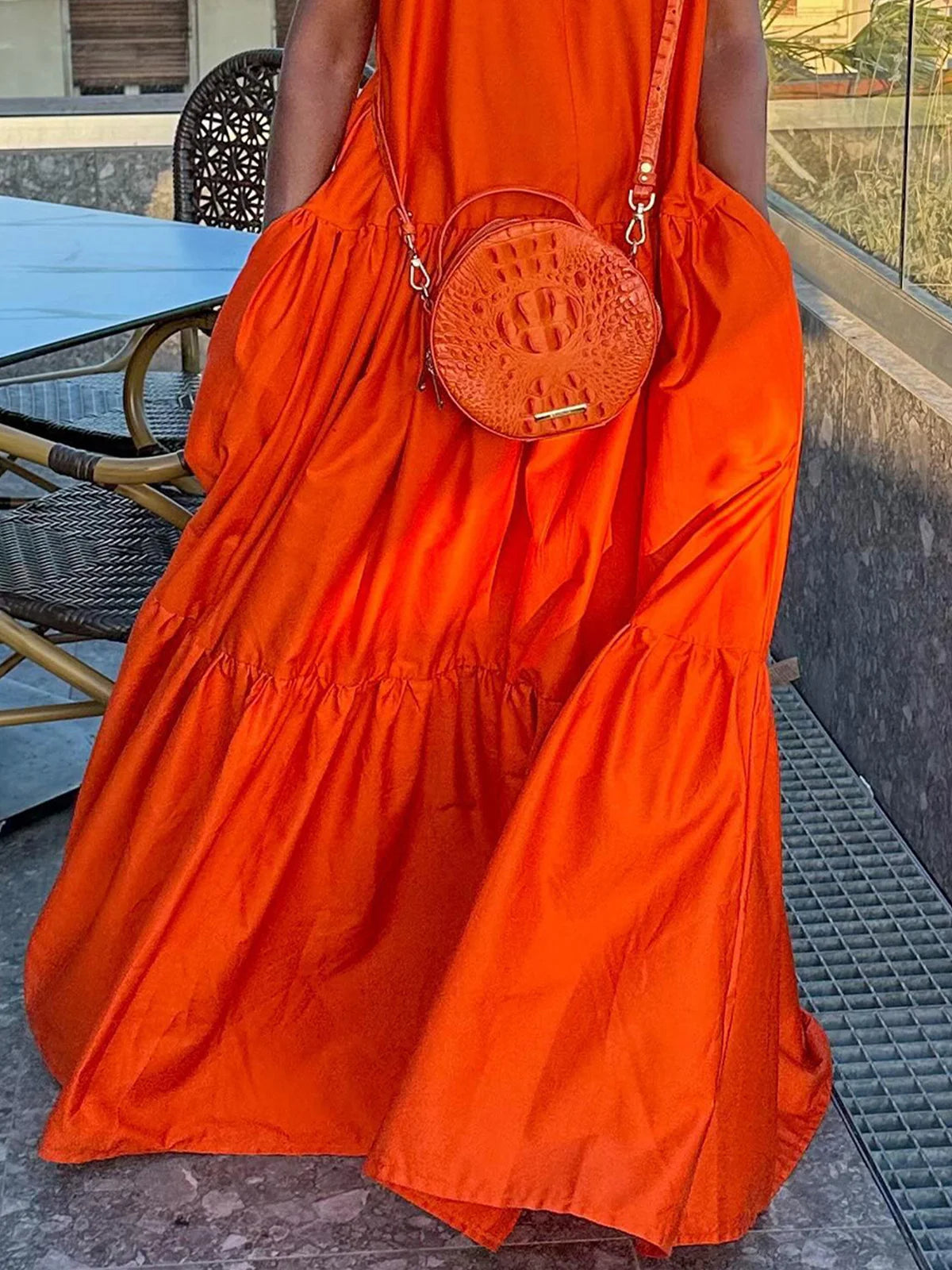 Ladies' Spring And Summer Vacation Dating Casual Loose Pockets V Neck Maxi Dress