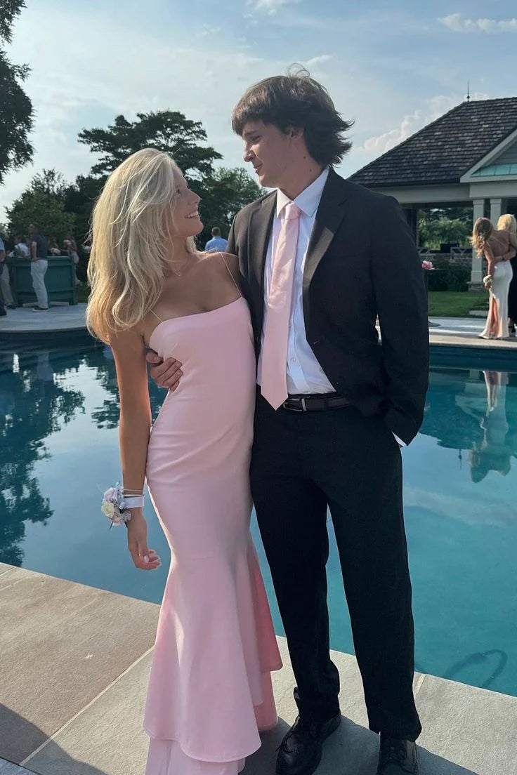 Charming Mermaid Straps Light Pink Long Prom Dress