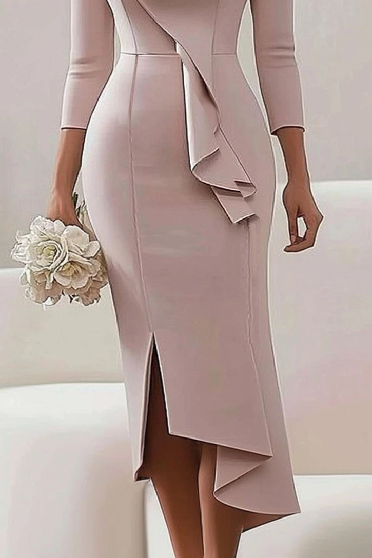 Wedding Guest Work Dress Ruffle V Neck Midi Dress Mother of the Bride Dress
