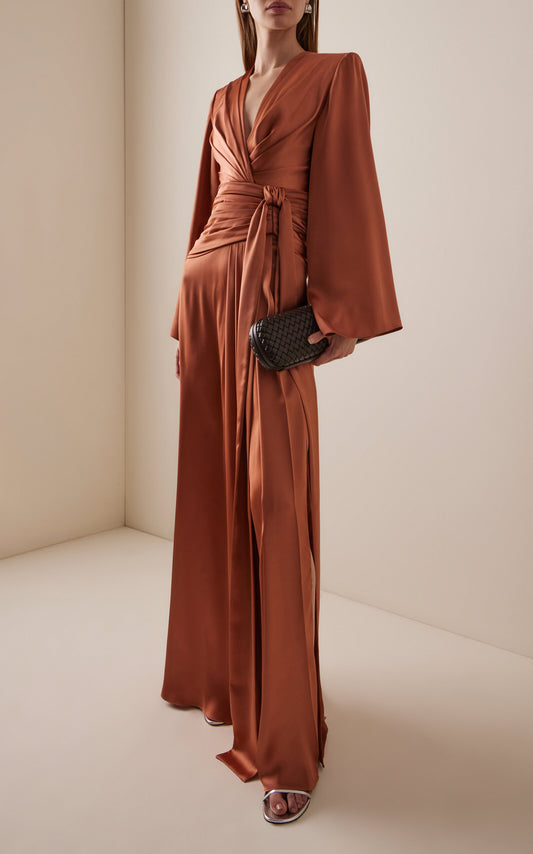 Party Dresses Tie-Detailed Satin Gown Gentle beautiful and grand