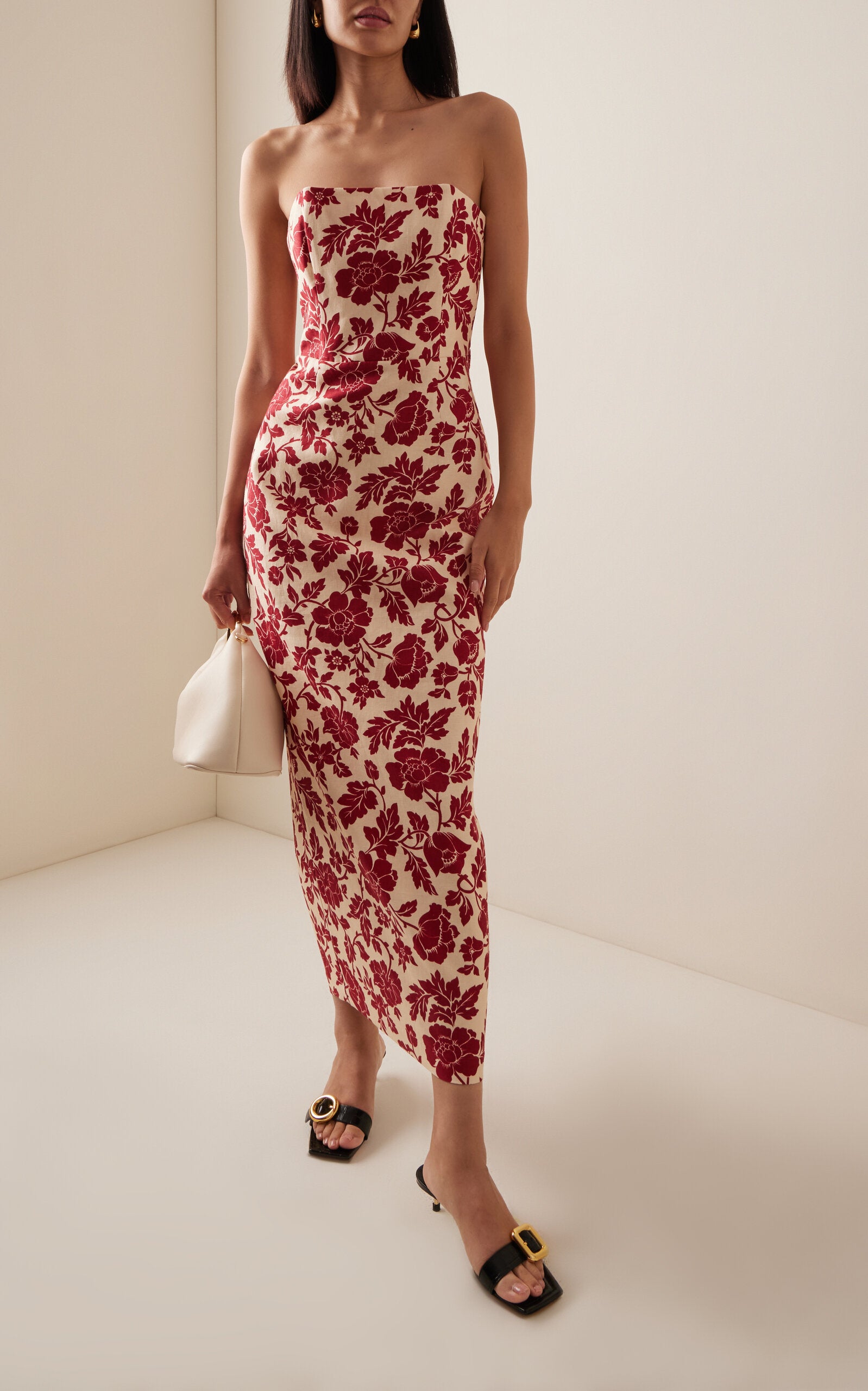 Exclusive Romeo Bow-Detailed Linen Midi Dress Full of charm simple and atmospheric