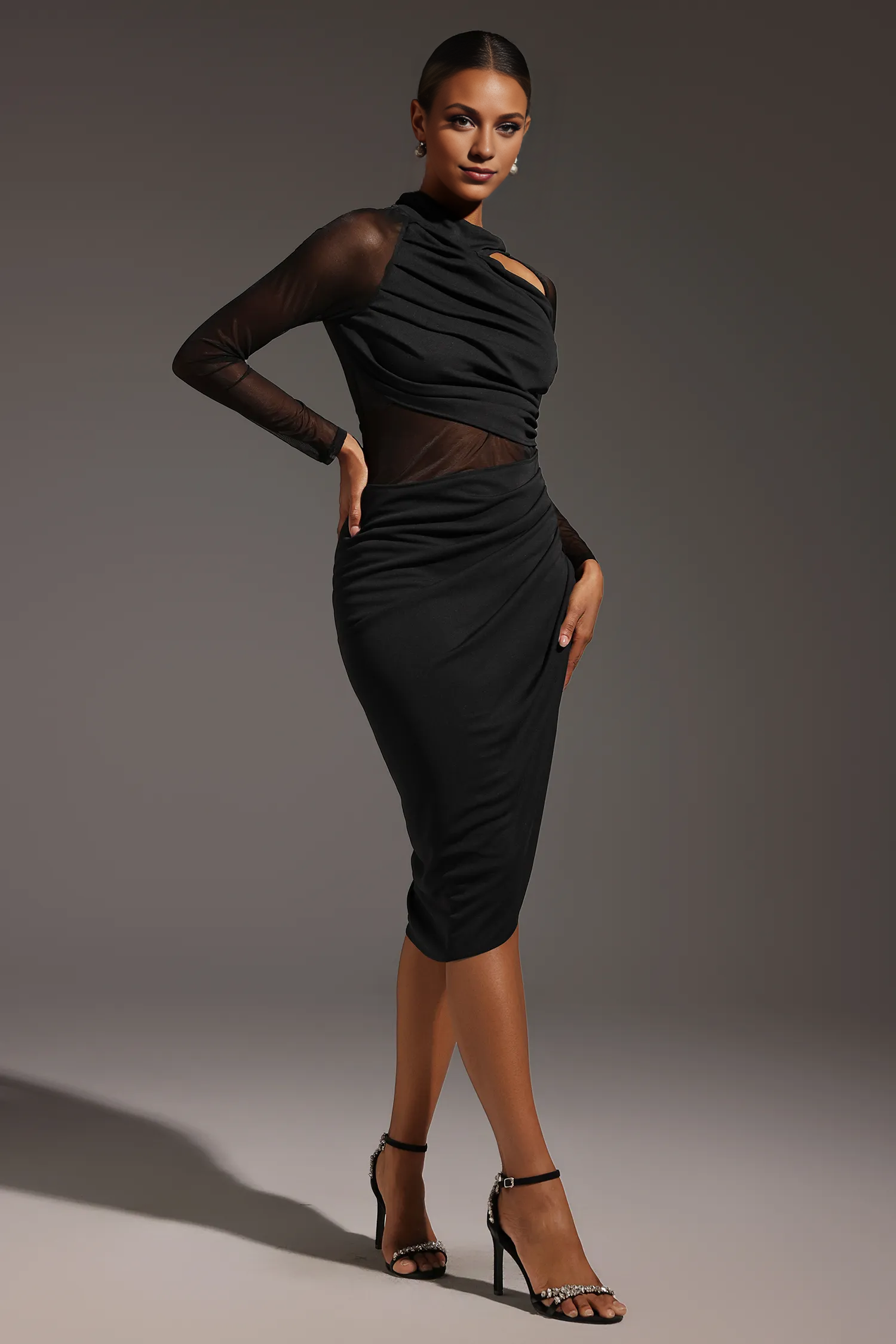 Piala Long Sleeve Hollow Out Midi Dress Simple gentle atmospheric and unique design