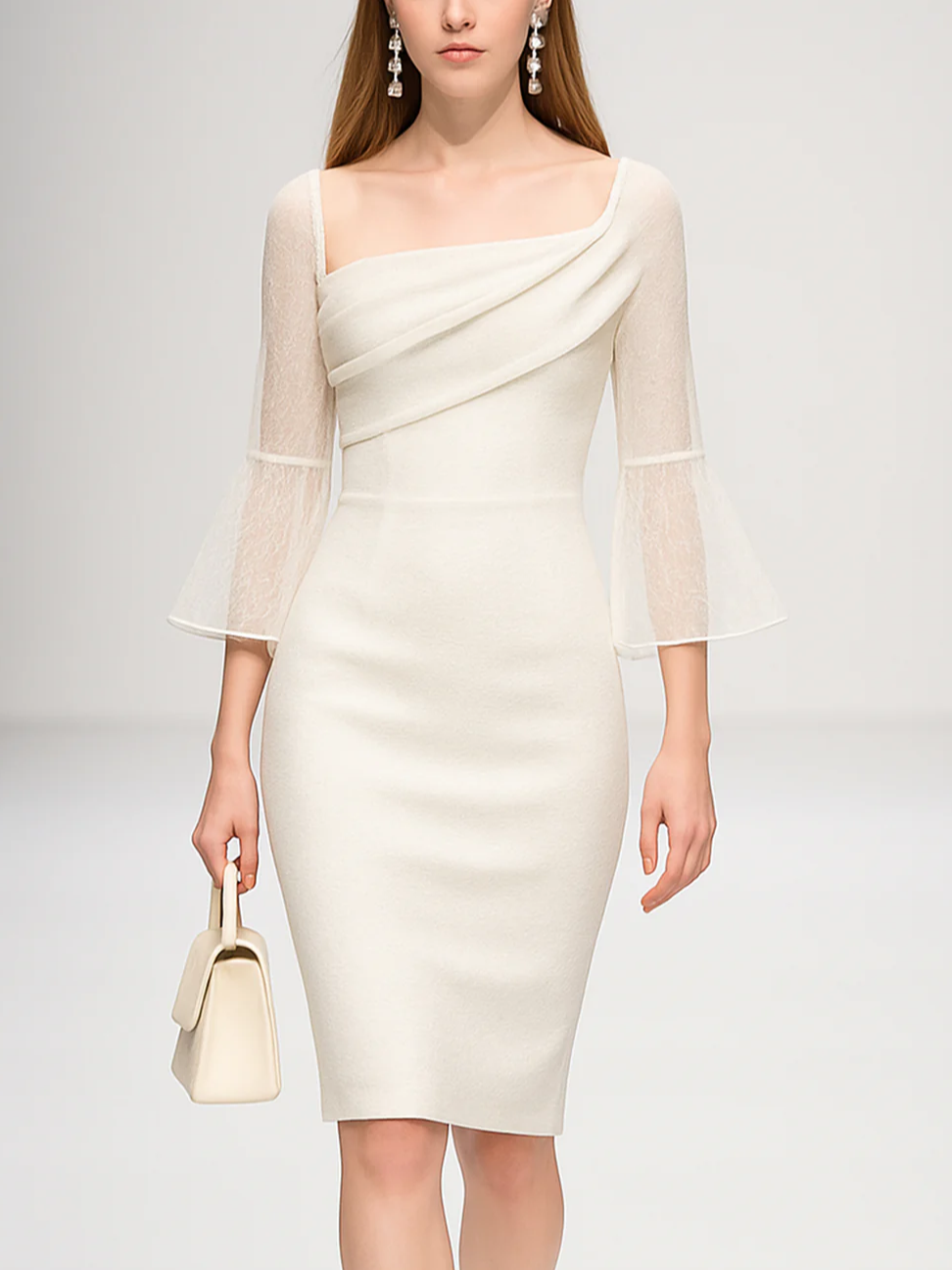 Elegant Plain Mesh Square Neck Knee Length Dress Simple atmospheric beautiful and unique desi