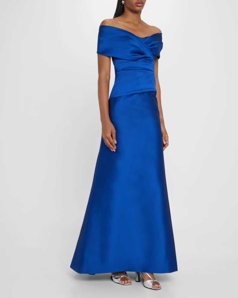 Stretch Mikado Portrait Draped A-line Gown Beautiful and charming simple and unique design