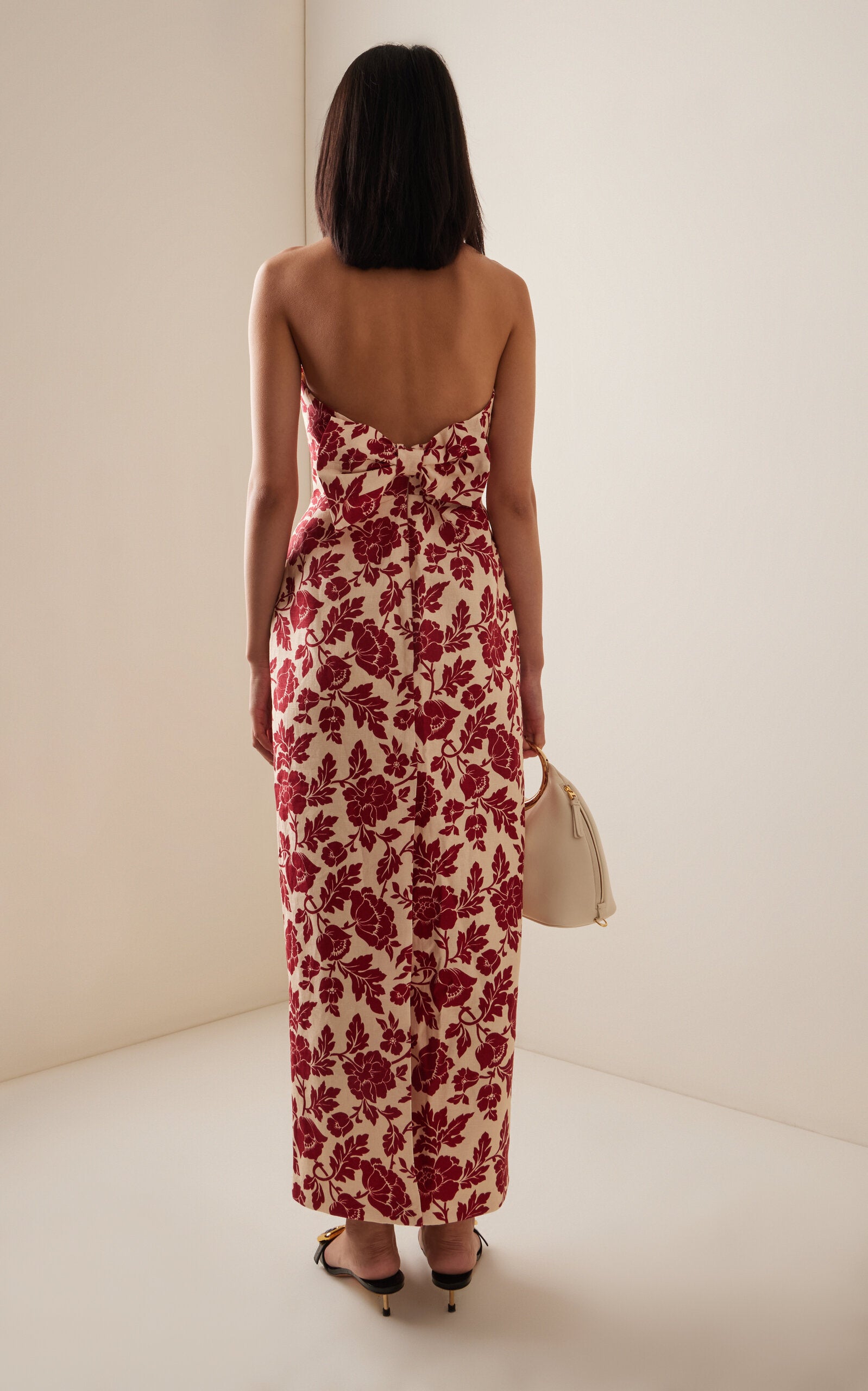 Exclusive Romeo Bow-Detailed Linen Midi Dress Full of charm simple and atmospheric