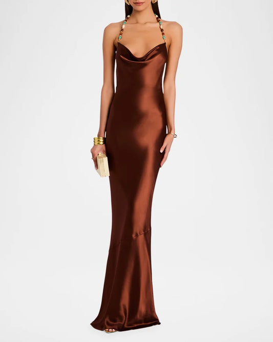 Finley Beaded Satin Slip Gown Charming and unique design Beautiful generous simple