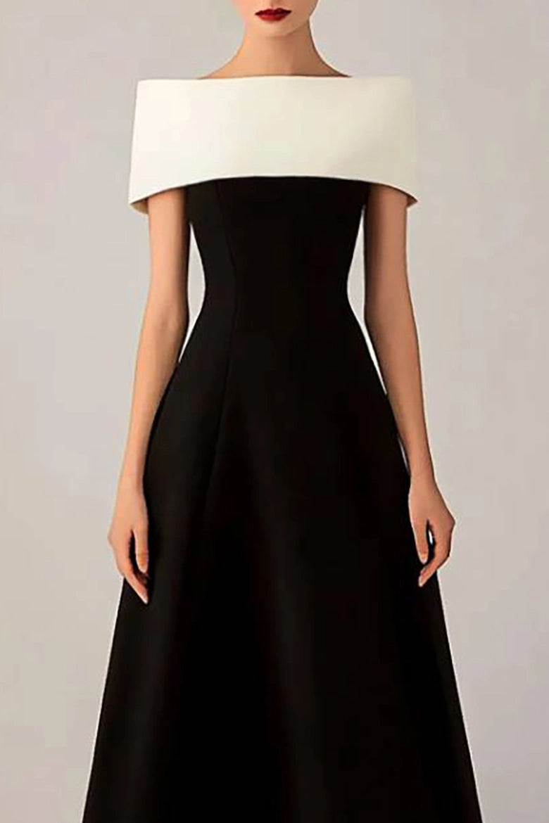 Evening Formal Colorblock Dress Black White Maxi Dress