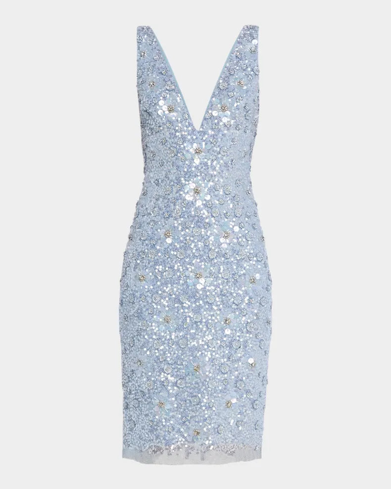 Charming and unique design Beautiful generous simple Deep V-Neck Bead & Sequin Dress