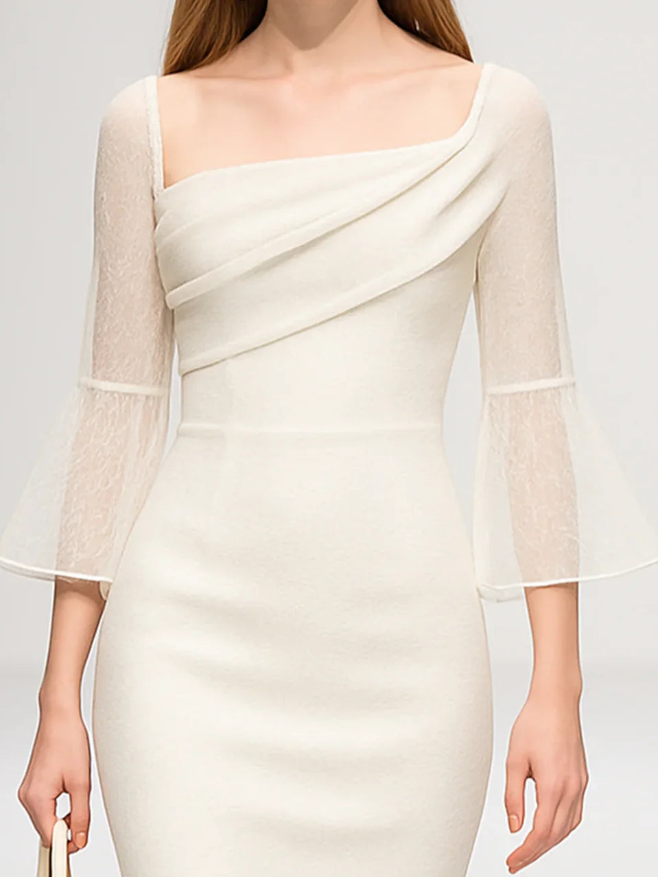 Elegant Plain Mesh Square Neck Knee Length Dress Simple atmospheric beautiful and unique desi