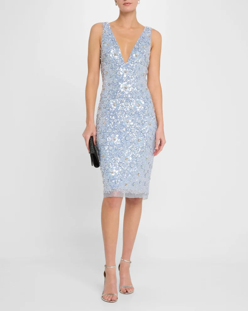 Charming and unique design Beautiful generous simple Deep V-Neck Bead & Sequin Dress