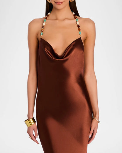 Finley Beaded Satin Slip Gown Charming and unique design Beautiful generous simple